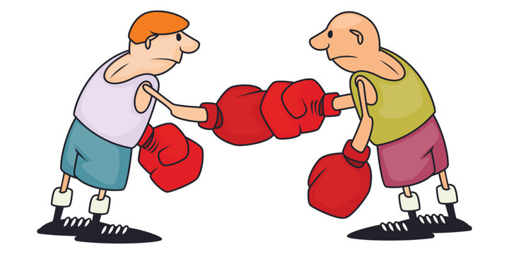 Funny cartoon boxers fighting match.