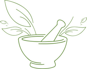Mortar and Pestle Herbal Medicine Outline Isolated on Transparent Background