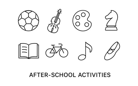 Outline icons of popular after school activities