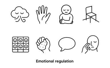 Emotional regulation icons: mindfulness, relaxation, and self-care techniques