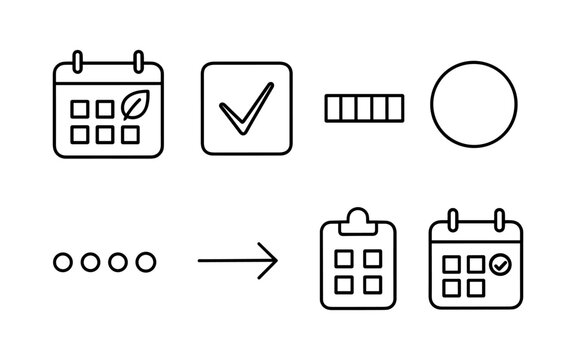 Minimalist linear calendar icons for task management and scheduling