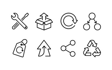 Fototapeta premium Minimalistic line art icons for tools, shipping, recycling, and sharing solutions