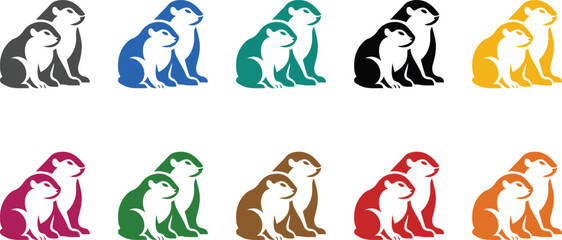 Prairie dogs in multiple colors animal silhouettes, Colorful prairie dog pair graphic design