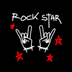 Rock hand symbols in a gritty metal graffiti style, bold and energetic, perfect for t-shirts, stickers, or posters