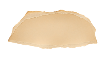 A torn piece of light brown paper with rough edges isolated on transparent background