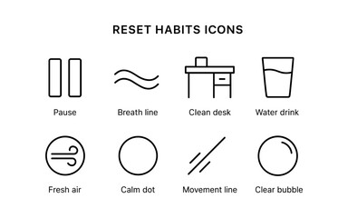 Minimalist icon set for resetting habits: simplify your routine with clean line designs