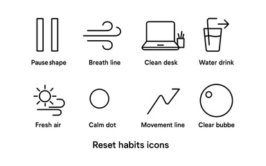 Minimalist line icons for daily habit tracking and wellness routine ideas