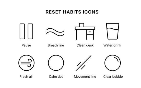 Minimalist icon set for resetting habits: simplify your routine with clean line designs