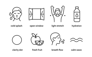 Daily wellness icons set: self care and relaxation line art collection