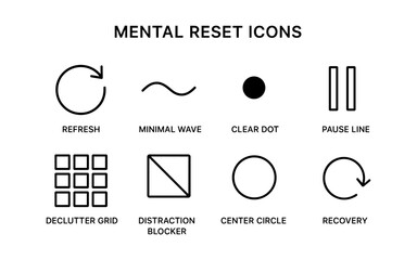 Minimalist mental reset icons featuring simple geometric symbols and shapes