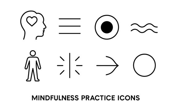 Minimalist mindfulness icons set for meditation and relaxation concepts