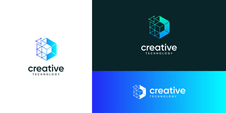 Modern cube hexagonal with dots and lines connected structure in tech network system, logo design ideas. Creative vector illustration based icons template.