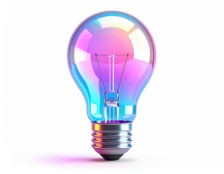 Iridescent lightbulb with colorful gradients on white