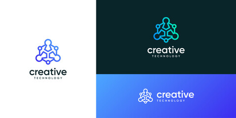 Abstract of privacy and security system tech logo design ideas. Combined three keyhole with shield protect dot line network icon symbols.