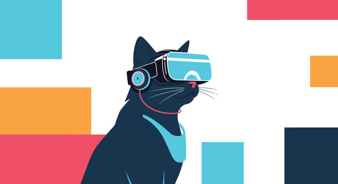 Cat in VR Headset, Futuristic Pet