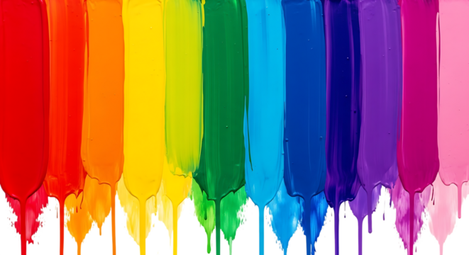 Vibrant rainbow colors dripping down isolated on transparent background
