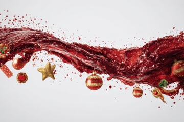 Modern Christmas Background with Red Paint Splash and Gold Holiday Ornaments