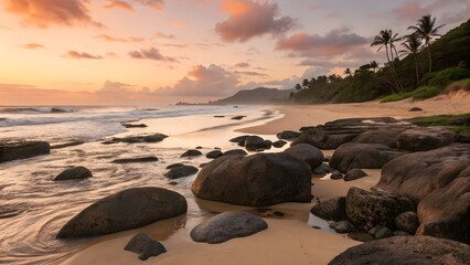 Landscape with large stones and shallow tide pools