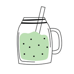 Fresh green smoothie in a jar with straw illustration