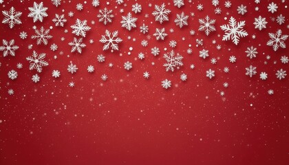 Festive winter wonderland snowflakes on red background graphic design holiday cheer close-up view seasonal aesthetics for christmas and new year celebrations