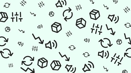 Seamless Pattern Featuring Recycle Arrows, Geometric Cubes, and Abstract Symbols on Light Background, Graphic Design, Top View, Digital Concept