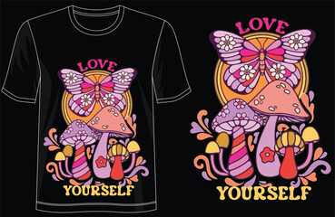 Love Yourself inspirational typography t-shirt design, self love positive quote tee, modern minimal lettering shirt, motivational mindset apparel, uplifting daily reminder text design