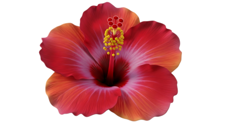 Vibrant red and orange hibiscus flower isolated on transparent background