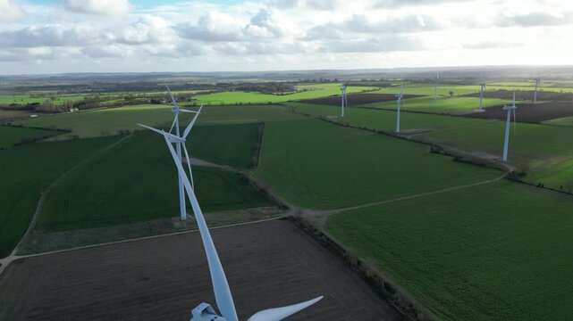 Aerial Drone Video of Biggleswade Wind Farm Turbines, UK