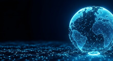 Glowing digital earth globe with circuit board texture on a dark background