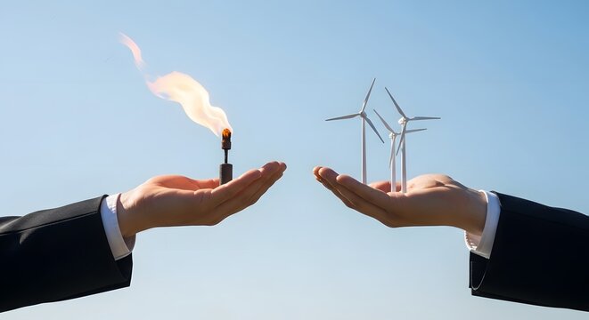 Fossil fuels versus renewable energy a conceptual comparison in hand - Powered by Adobe