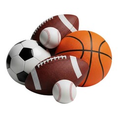 A dynamic collection of popular sports balls including basketball soccer football and baseball artfully arranged