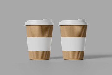 Blank Coffee Cup Mockup with Lid on Gray Background