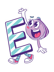 Vibrant Alphabet Cartoon Sticker of the Letter E – Fun Kids Illustration