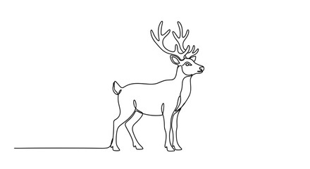 Line art illustration of a standing reindeer with antlers  
