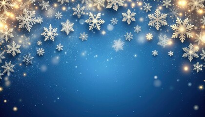 Winter wonderland celebration snowflakes falling digital artwork festive environment close-up view sparkling holiday ambience with blue background