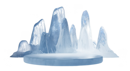 Abstract ice formations on a pedestal isolated on transparent background