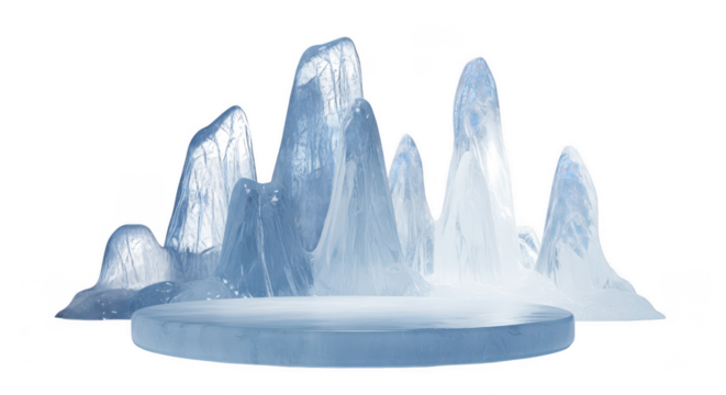 Abstract ice formations on a pedestal isolated on transparent background