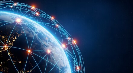 Global network connection with earth data transmission and digital communication concept
