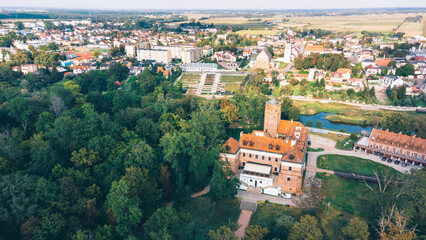 Aerial View of Historic Castle in Uniejow, Poland.