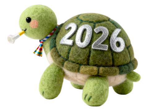 Turtle Celebrating 2026 New Year with Party Blower