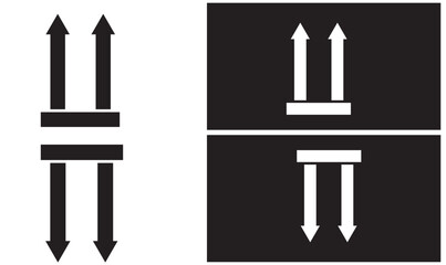 this side up” shipping symbol with two upward arrows indicating correct package orientation to ensure safe handling during transport and storage.