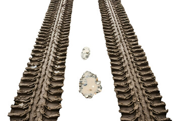 Muddy tire tracks lead the way through the unknown