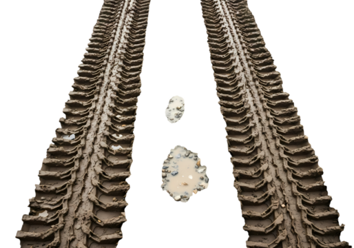 Muddy tire tracks lead the way through the unknown