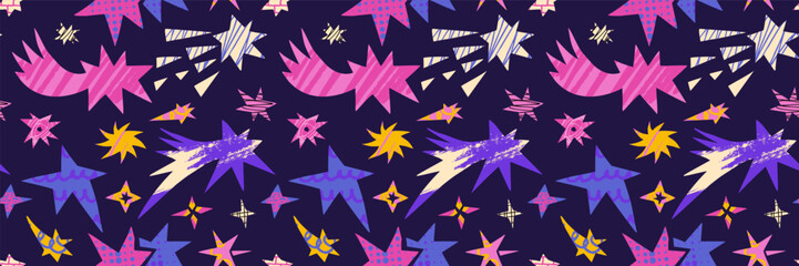 Obraz premium Irregular star burst shapes seamless pattern with abstract cut figures.