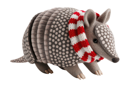 Armadillo in Scarf: Charming Winter Animal with Striped Scarf