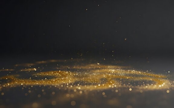 Golden Glitter Dust Scattered on Dark Floor - Powered by Adobe