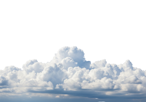 Fluffy white cloudscape isolated on transparent background, perfect for compositing