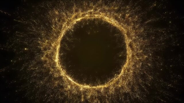 Abstract Golden Energy Ring with Fiery Sparks Effect.