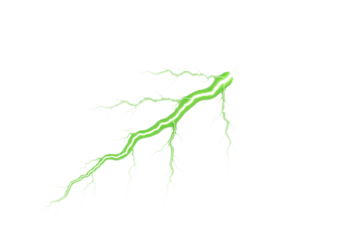 Green lightning bolt isolated on transparent background, a powerful and striking image