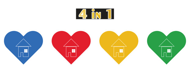 Home Insurance and Real Estate Love Icons, House Outline inside Heart Symbol, Colorful Flat Design for Family Property Safety